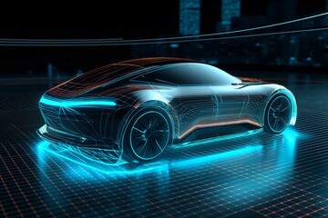 Futuristic Car Made Out With Data Signals, Technology Car, Auto Car Technology, car signals