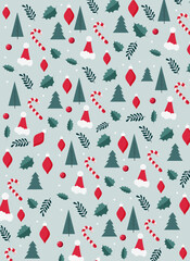 Christmass seamless pattern.Beautiful christmas doodles seamless pattern - hand drawn with cones,christmas tree,hats and xmas toys.