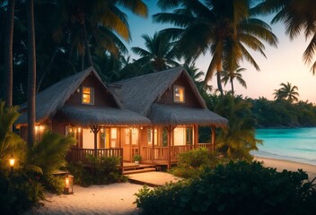 Fototapeta na wymiar tropical house at night