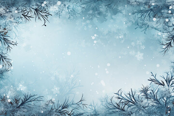 Illustration, featuring a blue-themed winter background adorned with classic seasonal elements, perfect for sending warm wishes on postcards. Ai generated