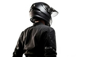 Moto biker wearing black helmet. Motorbike driver wearing dark clothes. Generate ai