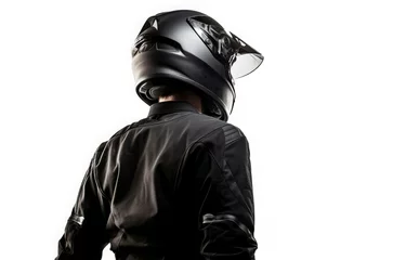 Foto op Plexiglas Moto biker wearing black helmet. Motorbike driver wearing dark clothes. Generate ai © nsit0108