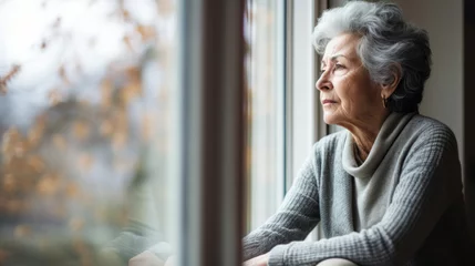 Fotobehang Depressed elderly woman at home. Senior woman mental health concept © Malambo/Peopleimages - AI