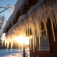 Sunshine in winter through icicles.