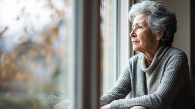 Depressed elderly woman at home. Senior woman mental health concept
