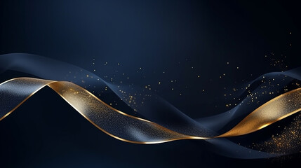 blue and gold ribbon. Navy blue. Concept of new year, celebration, holiday, advertising, banner