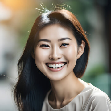 Asian woman with a beautiful smile , Generative AI