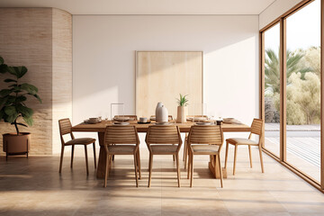 modern and minimalist dining room, generative ai