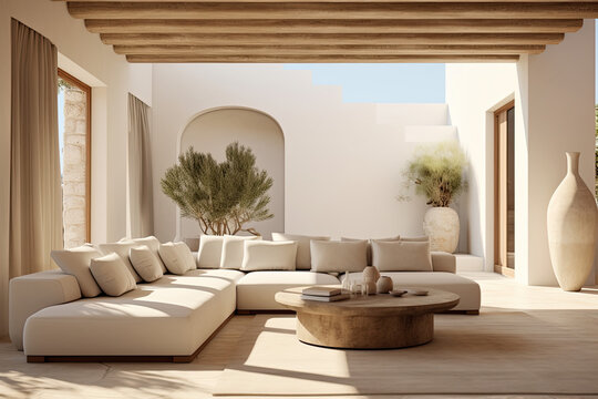 modern mediterranean living room, generative ai