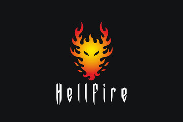 Demon Devil Fire Flaming Face Logo design Vector template. Hell Evil Monster Flame Logotype concept icon.