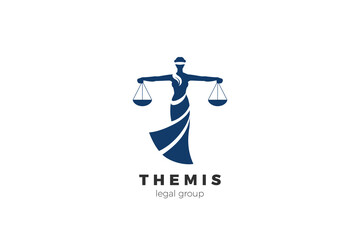 Themis Law Goddess Logo Attorney Lawyer Design vector template. - 664872713