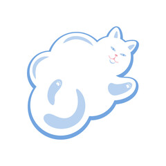 Vector illustration of a cloud in the form of a fluffy white cat. Cute playful cat, pet isolated on white background.