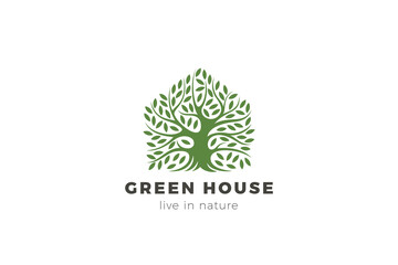 Tree Green House Logo Real Estate Abstract Design Vector. Eco Home Appartments Logotype Concept icon.
