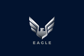 Eagle Wings Logo Metallic Vintage Luxury Heraldic design style Vector. Steel Metal Falcon Hawk Flying Soaring Silhouette Logotype cobncept icon.