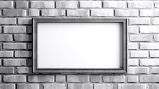 Frame picture frame on white brick wall.