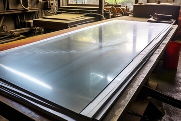 shot of waiting sheets of metal for etching