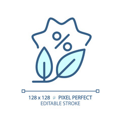 2D pixel perfect editable blue plant discount icon, isolated monochromatic vector, thin line illustration representing discounts.