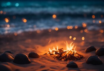 burning fire on the sea at night