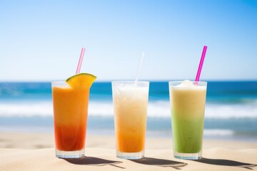Fototapeta premium close-up of cold beverages on a sunny beach