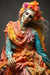 Fototapeta premium Ancient mummy in colored bandages, horror-themed.