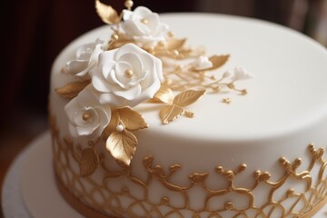 Obraz na płótnie Canvas detailed shot of a wedding anniversary cake