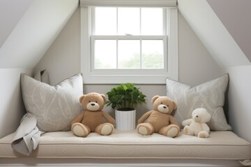 twin teddy bears in a childs room