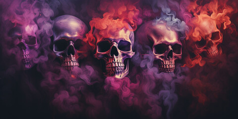horror background with a mist like ghost skulls - obrazy, fototapety, plakaty