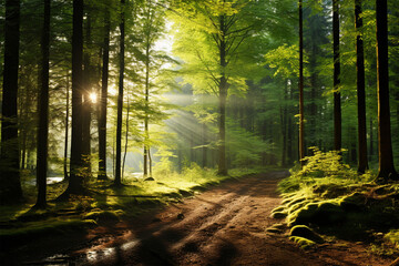Beautiful sunlight in green forest