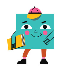 Smiling boy square character, geometric figure