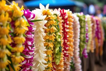 traditional hawaiian wedding leis made of flowers - obrazy, fototapety, plakaty