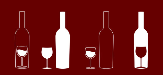 Wine bottle with wine glass icon or silhouette. Alcohol symbol. Vector illustration.	
