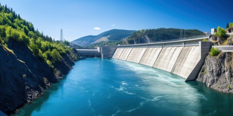 Hydroelectric dam generating green energy from flowing water.