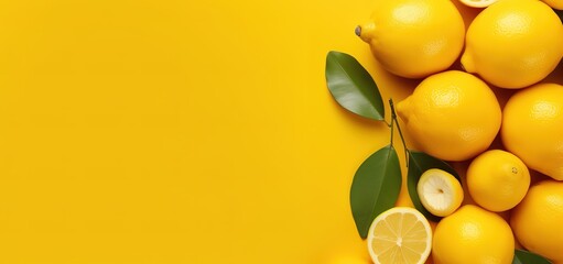 orange fruit on a yellow background with empty space can be used for your text. generative Ai