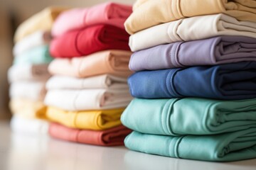 close-up of eco-friendly cloth diapers stacked in various colors