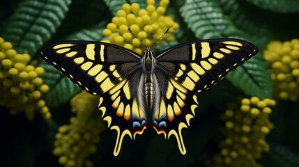 Close-up of an orchard swallowtail butterfly's delicate wings, showcasing its intricate patterns.