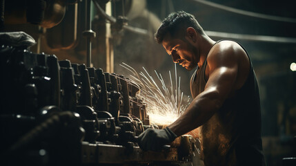 A Mechanic Working Diligently on an Industrial-Sized Machine