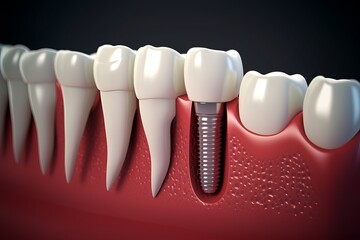 Fototapeta na wymiar 3D Tooth Implantation, 3D Tooth Implant Installation, Dental Care