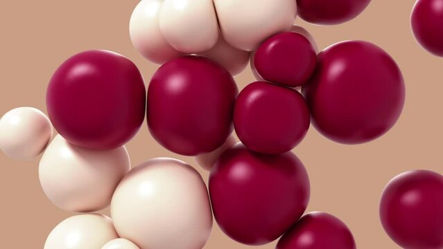 Abstract background with soft red and white balls. 3D animation. 4K. 3840x2160.