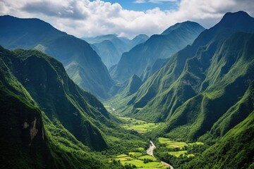 Fototapeta na wymiar verdant valley surrounded by steep mountains