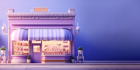 illustration of a miniature bakery with soft purple tones. generative AI