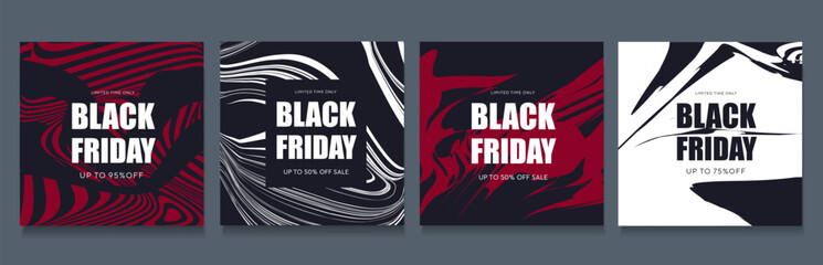 Black Friday. Gradient Backdrop in Red, Black, White Color. Modern Design for Black friday for Ads, Social Media, Posters, Banners, Covers. Special Offer of 95% Off. Vector illustration.