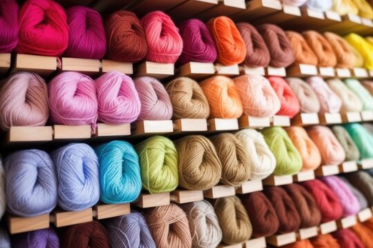 close-up shot of various colors of espadrille threads on wooden rack