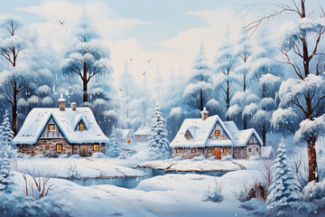 Winter fairy village, tailor-made for heartwarming winter postcards, where tiny fairies create a cozy and wondrous atmosphere. Ai generated