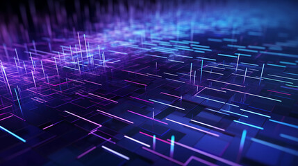 Obraz premium Abstract digital graphics Futuristic 3D Concept, AI and Big Data Technology background, cityscape, Information Digitalization Lines, Generative AI.