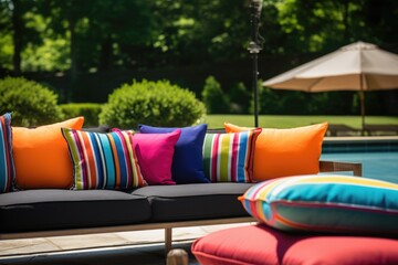 Fototapeta na wymiar modern outdoor furniture setup with bright cushions