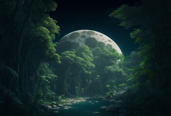 Obraz na płótnie Canvas full moon over the mountains