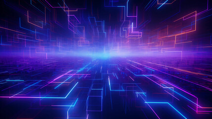 Obraz premium Abstract digital graphics Futuristic 3D Concept, AI and Big Data Technology background, cityscape, Information Digitalization Lines, Generative AI.