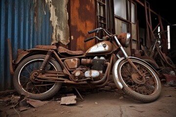 Fototapeta na wymiar a rusty old bicycle next to a motorbike
