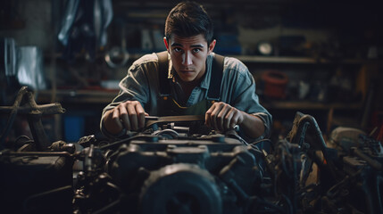A Skilled Mechanic in a Well-Lit Auto Repair Shop Hand