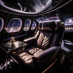 arafed seat in a private jet with a view of the city